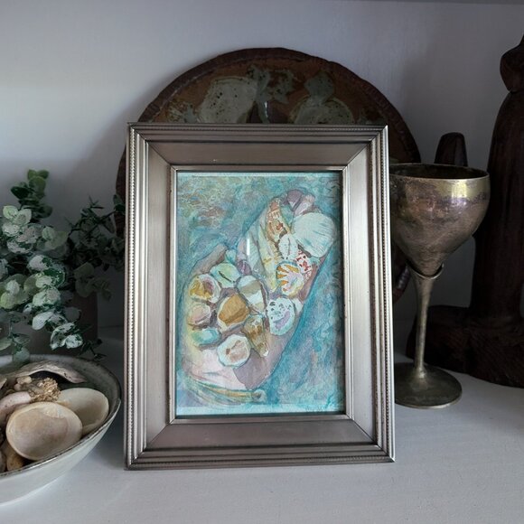 "Handful of Shells: Ocean" Original 5"x7" Framed Watercolor Painting - Hand art - Picture 2 of 7